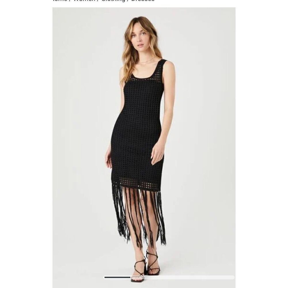 Forever 21 Crochet Sweater-Knit Fringe Dress size S NWOT